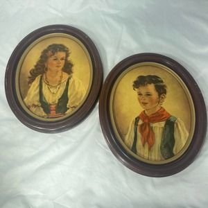 VTG Chico and Elena oval framed prints